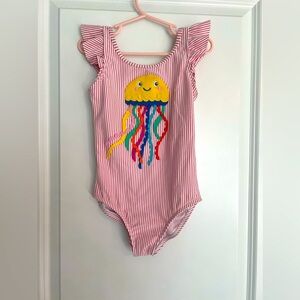 Mini Boden pink seersucker Swimsuit size 7/8